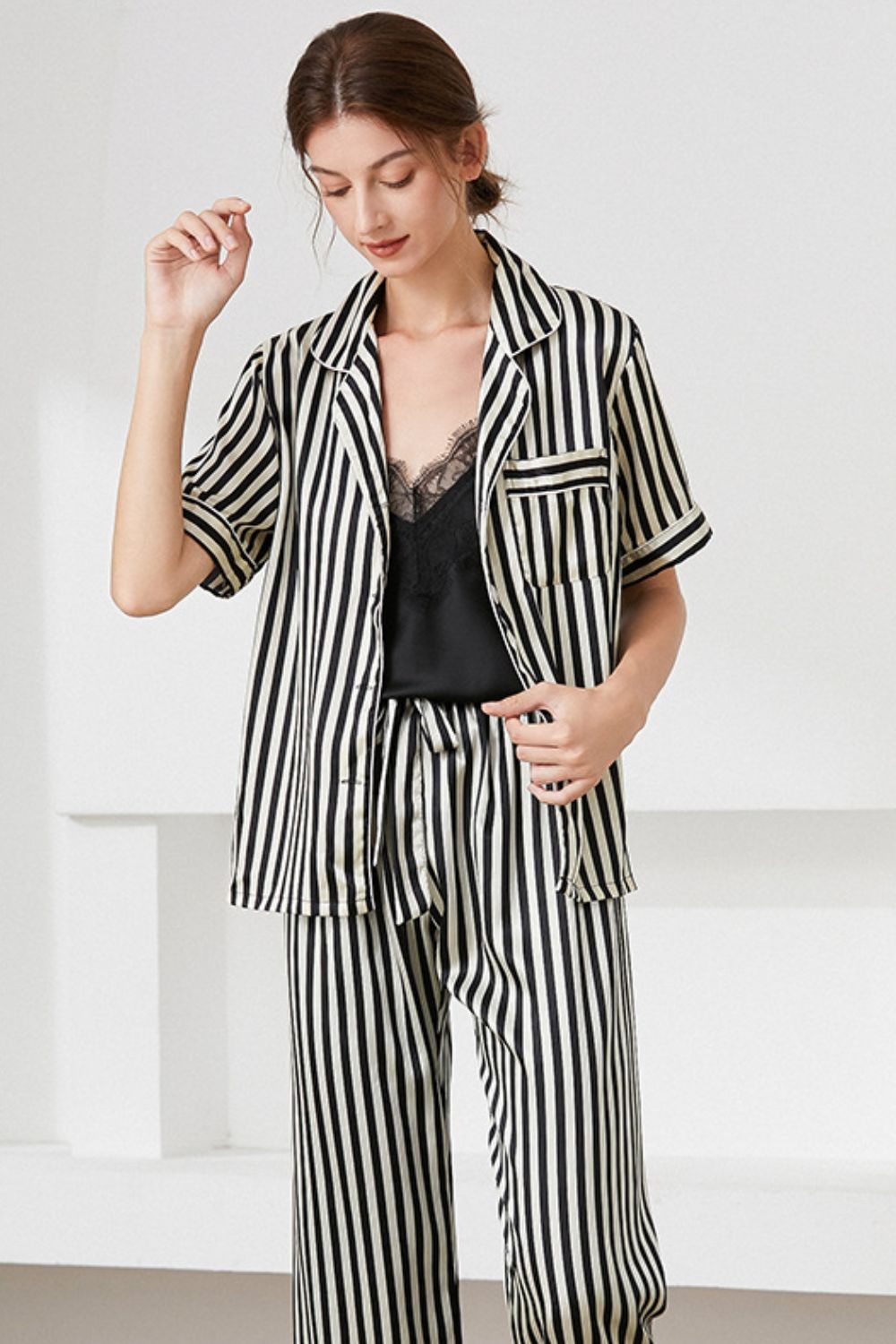 Striped Short Sleeve Shirt, Pants, and Cami Pajama Set  Sleepwear & Loungewear- Doll Fits