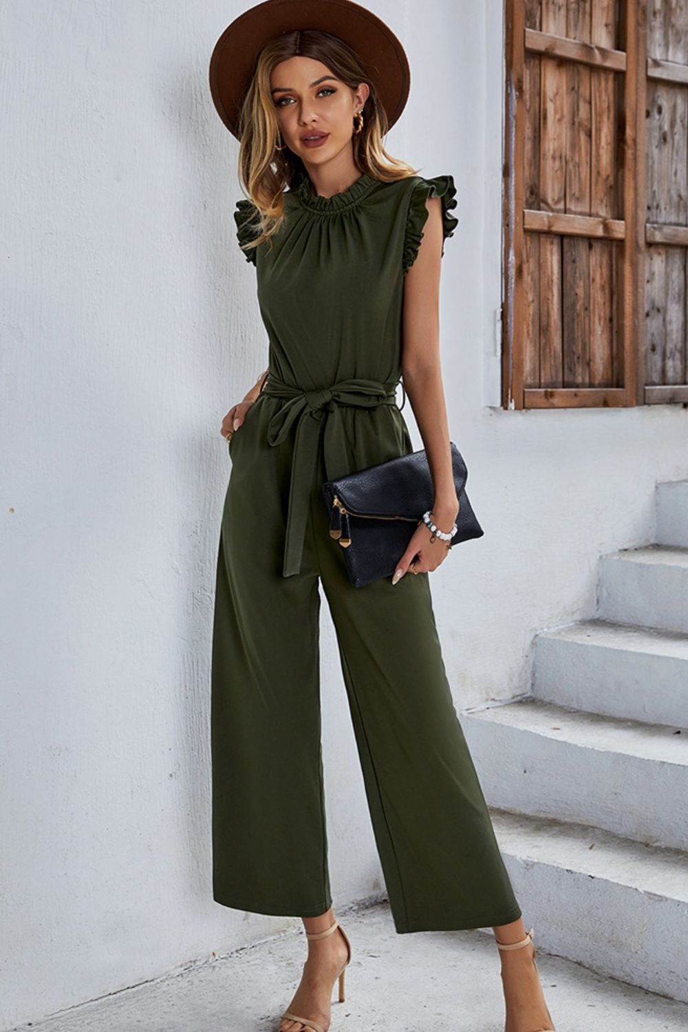 Butterfly Sleeve Tie Waist Jumpsuit  - Doll Fits