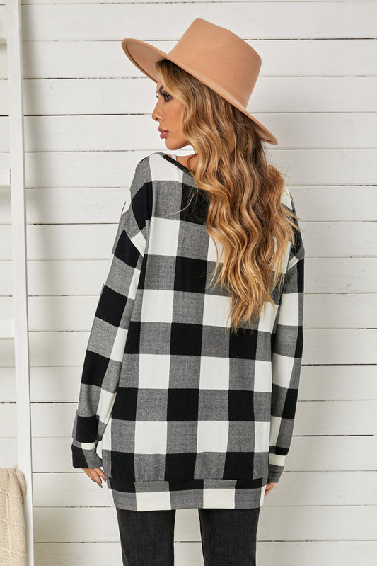 Plaid Long Sleeve Tunic Sweatshirt  Shirts & Tops- Doll Fits