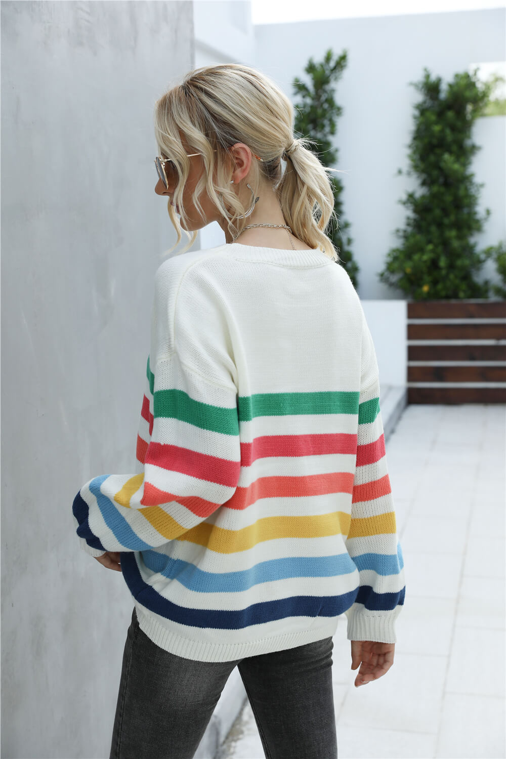 Rainbow Stripe Dropped Shoulder Sweater  Shirts & Tops- Doll Fits