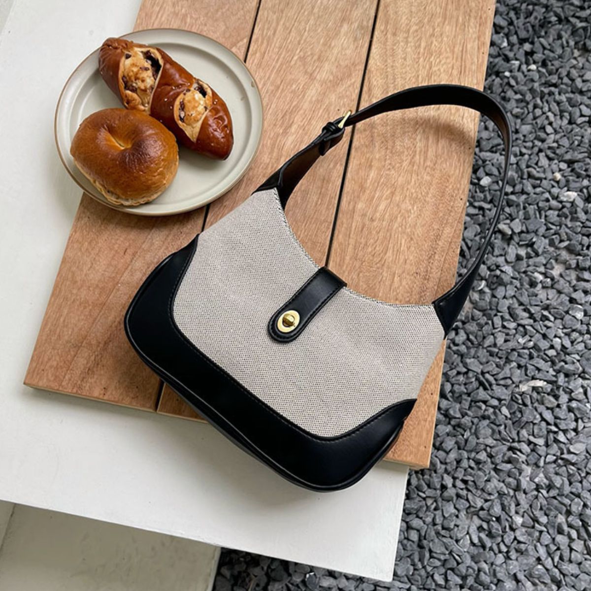 Contrast Canvas Shoulder Bag  Handbags- Doll Fits