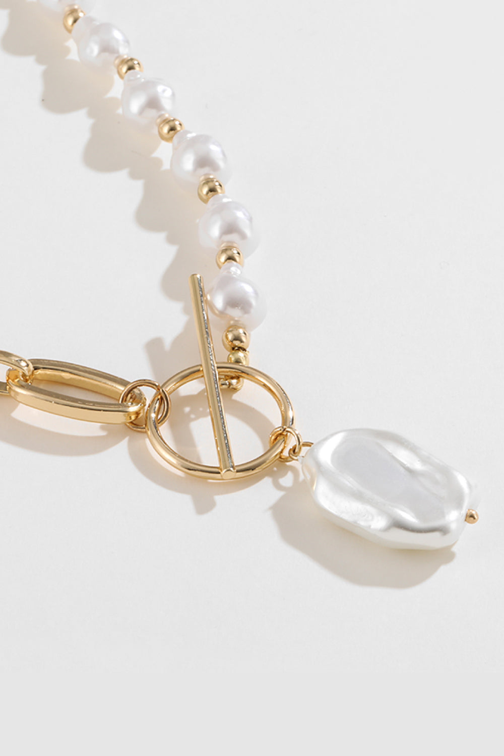Half Pearl Half Chain Toggle Clasp Necklace  Necklaces- Doll Fits