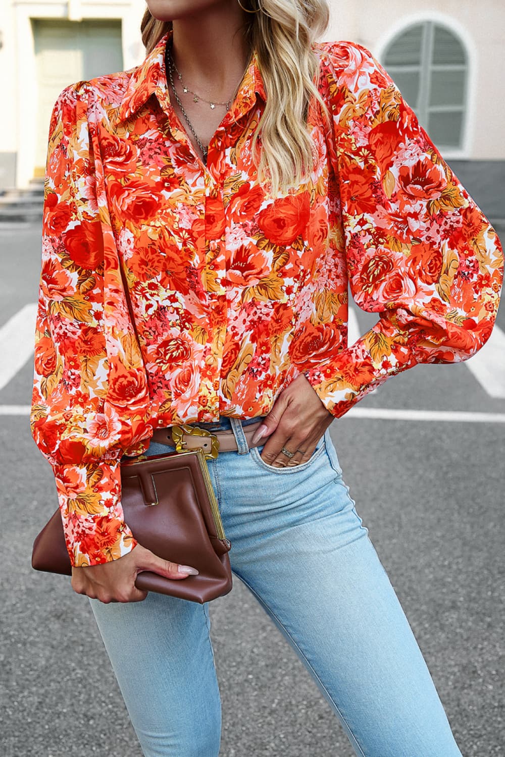 Printed Lantern Sleeve Shirt  - Doll Fits