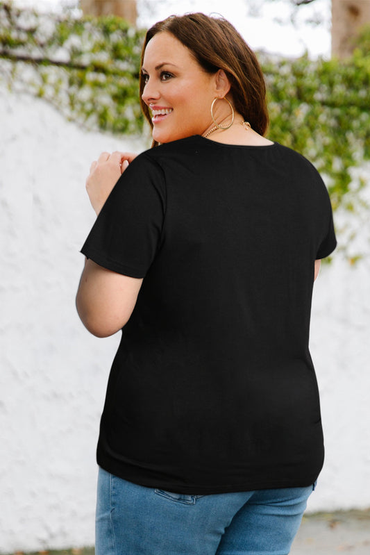 Plus Size Contrast Sequin V-Neck Tee Shirt  Shirts & Tops- Doll Fits