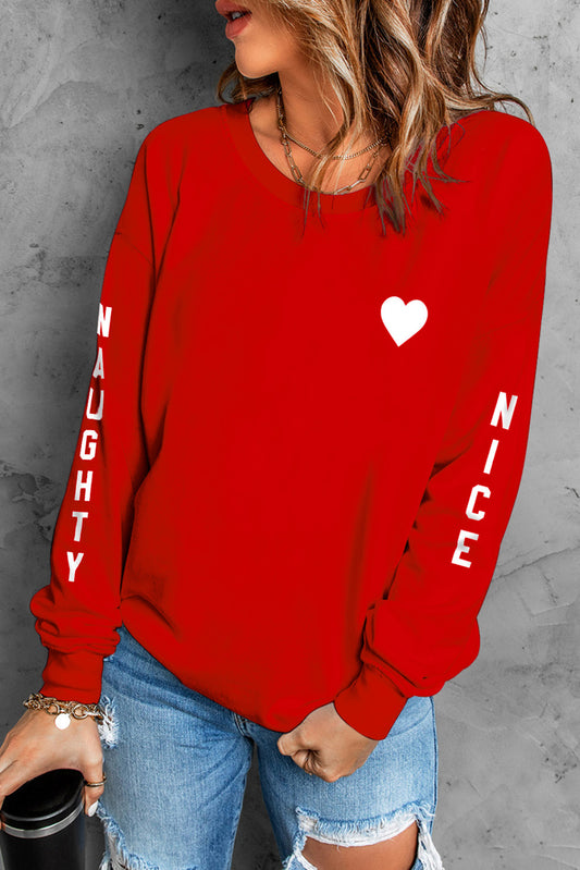 NAUGHTY NICE Heart Graphic Sweatshirt  Shirts & Tops- Doll Fits