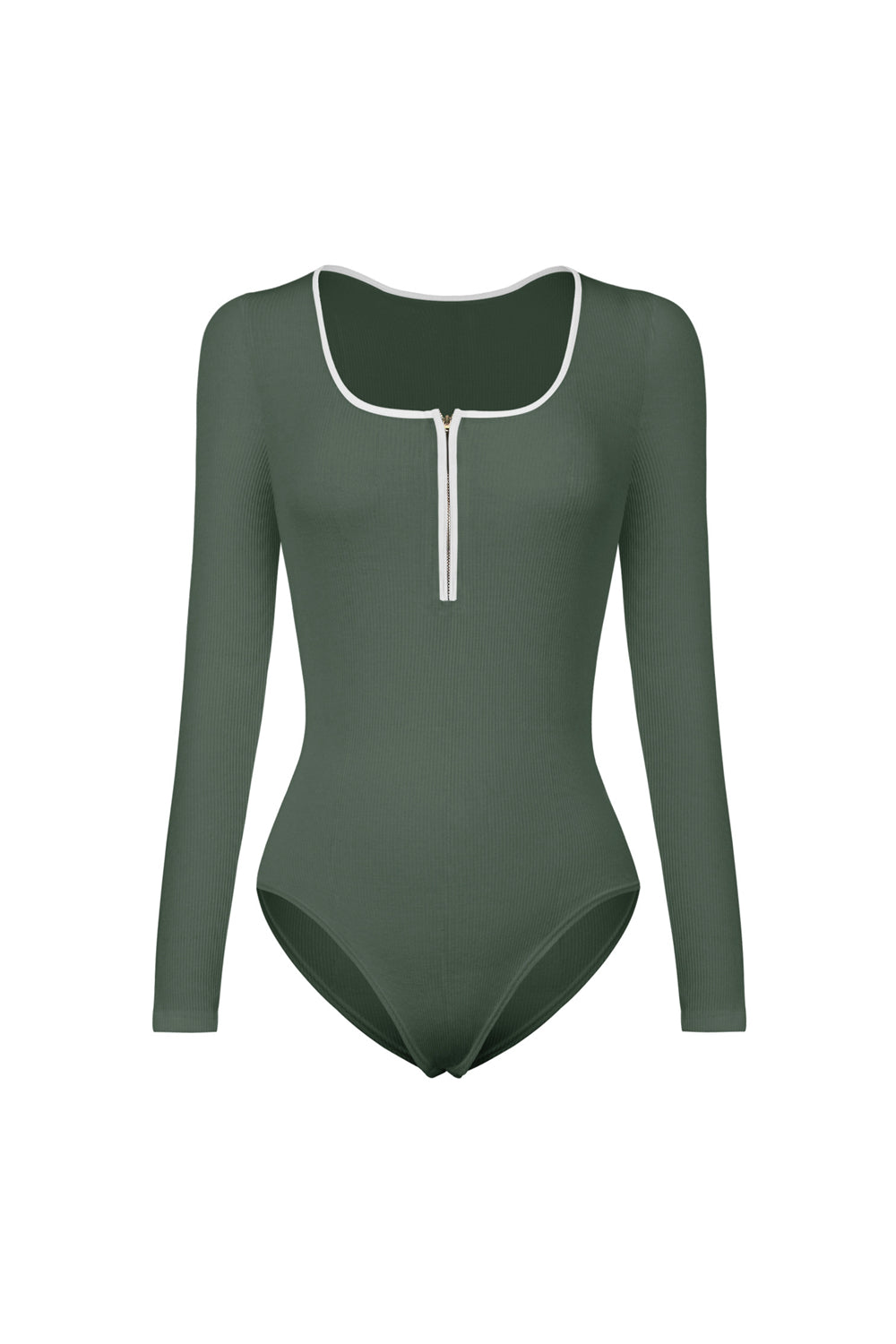 Contrast Trim Ribbed Long Sleeve Bodysuit  Shirts & Tops- Doll Fits