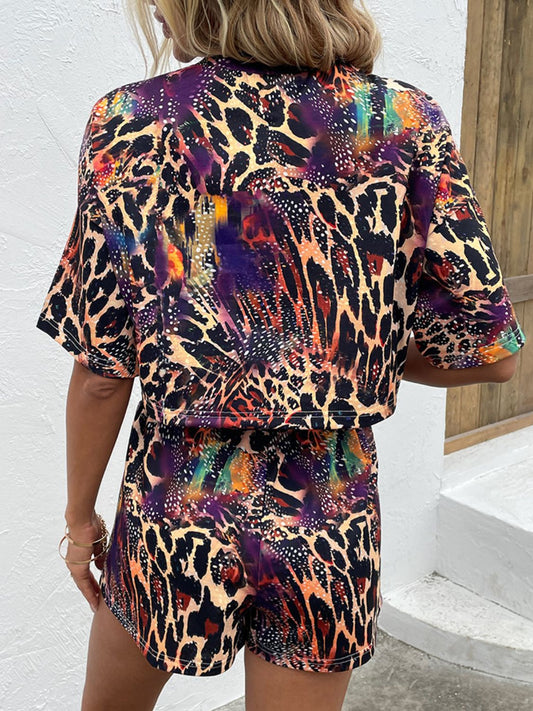 Printed Round Neck Dropped Shoulder Half Sleeve Top and Shorts Set  Outfit Sets- Doll Fits