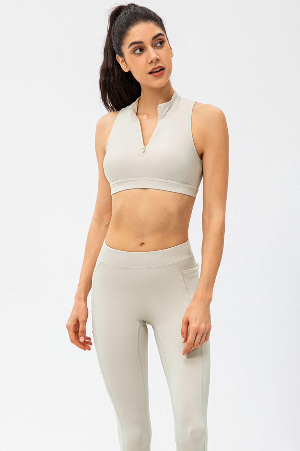 Full Size Cropped Cutout Back Zipper Front Active Tank Top  - Doll Fits
