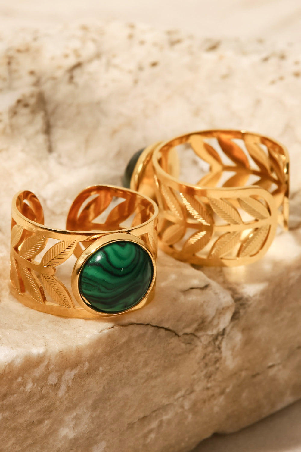 18k Gold Plated Malachite Leaf Ring  Rings- Doll Fits