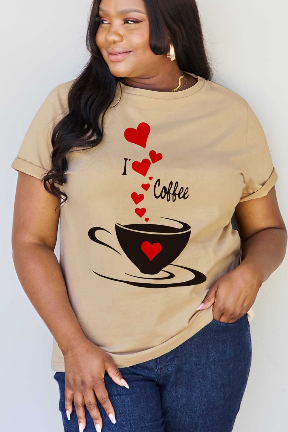 Simply Love Full Size I LOVE COFFEE Graphic Cotton Tee  - Doll Fits