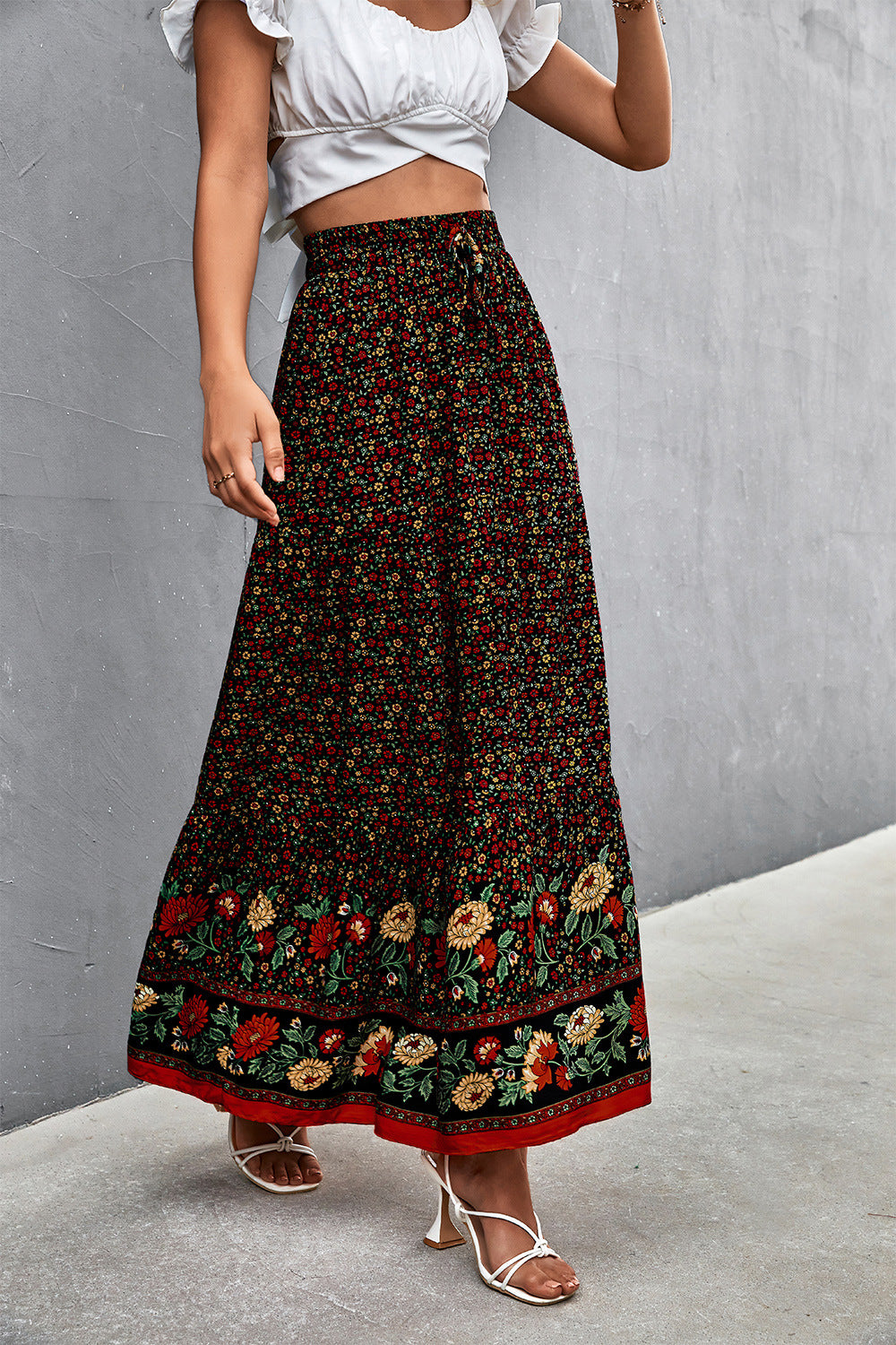 Floral Tied Maxi Skirt  Skirts- Doll Fits