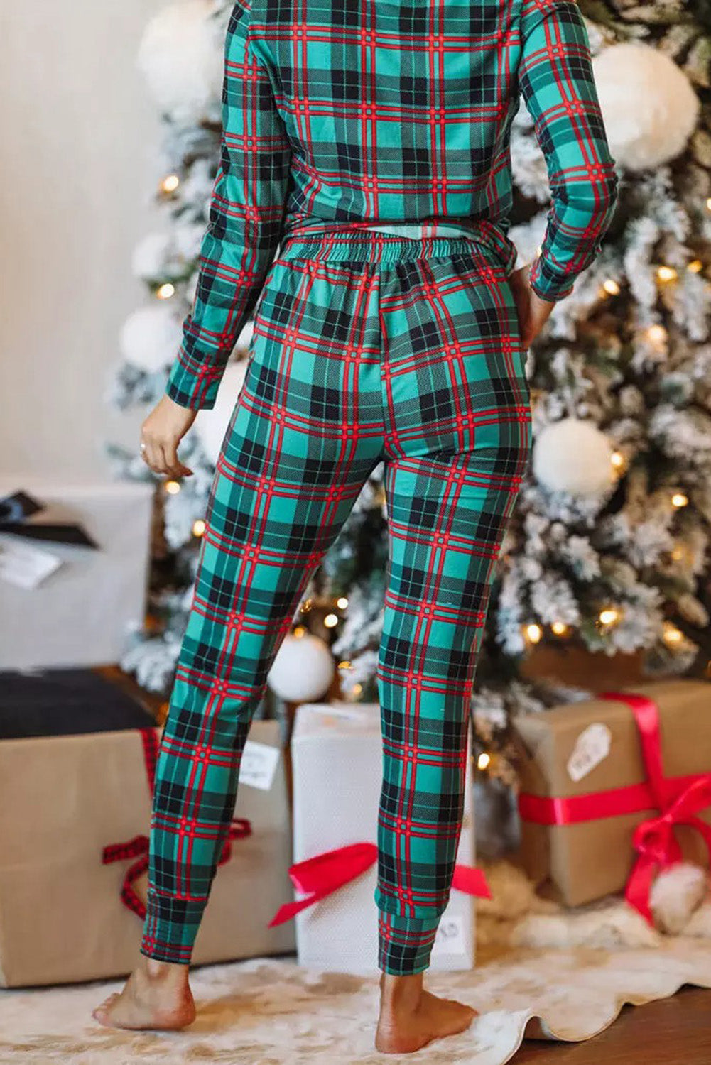 Plaid Long Sleeve Top and Pants Lounge Set  - Doll Fits