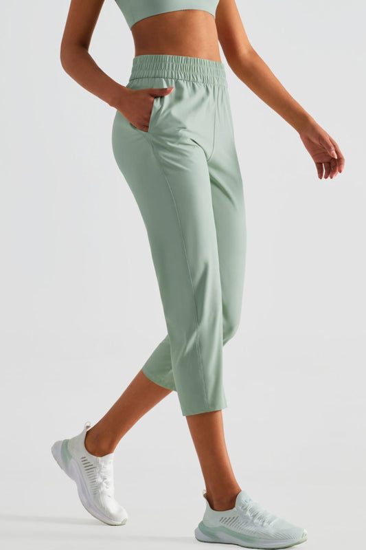 Elastic Waist Cropped Sports Pants  Pants- Doll Fits