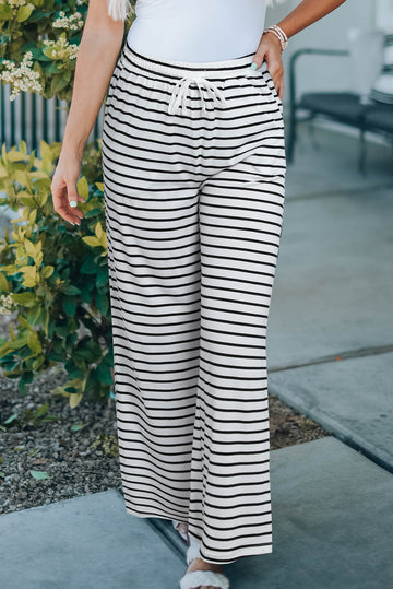 Striped Drawstring Waist Wide Leg Pants  Pants- Doll Fits