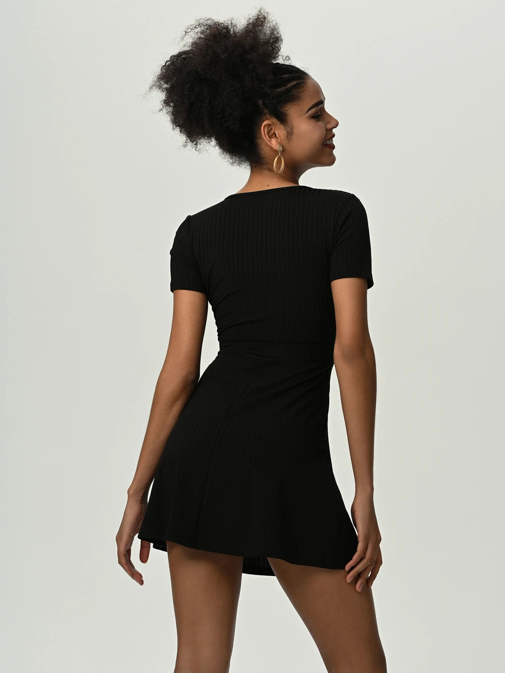 Deep V Short Sleeve Mini Dress  Dresses- Doll Fits