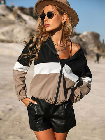 Color Block Zip Up Hooded Jacket  Coats & Jackets- Doll Fits