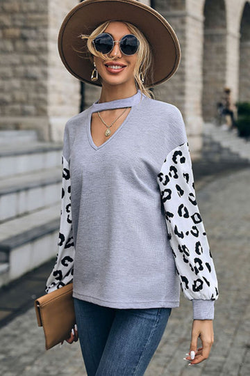 Leopard Print Cutout Long Sleeve Tee  Shirts & Tops- Doll Fits