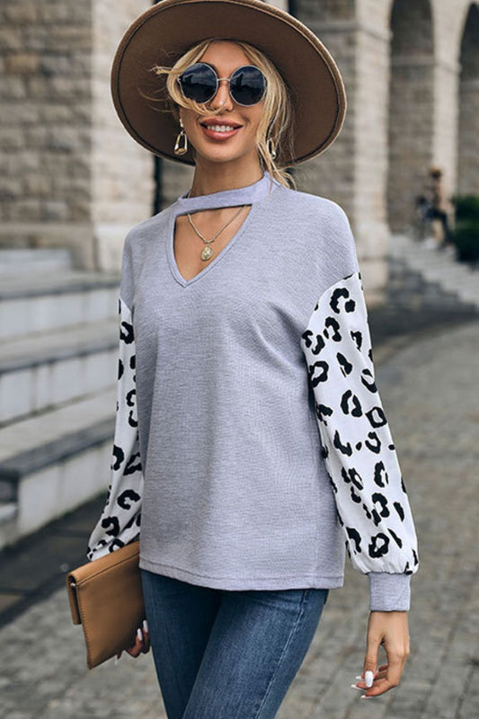 Leopard Print Cutout Long Sleeve Tee  Shirts & Tops- Doll Fits