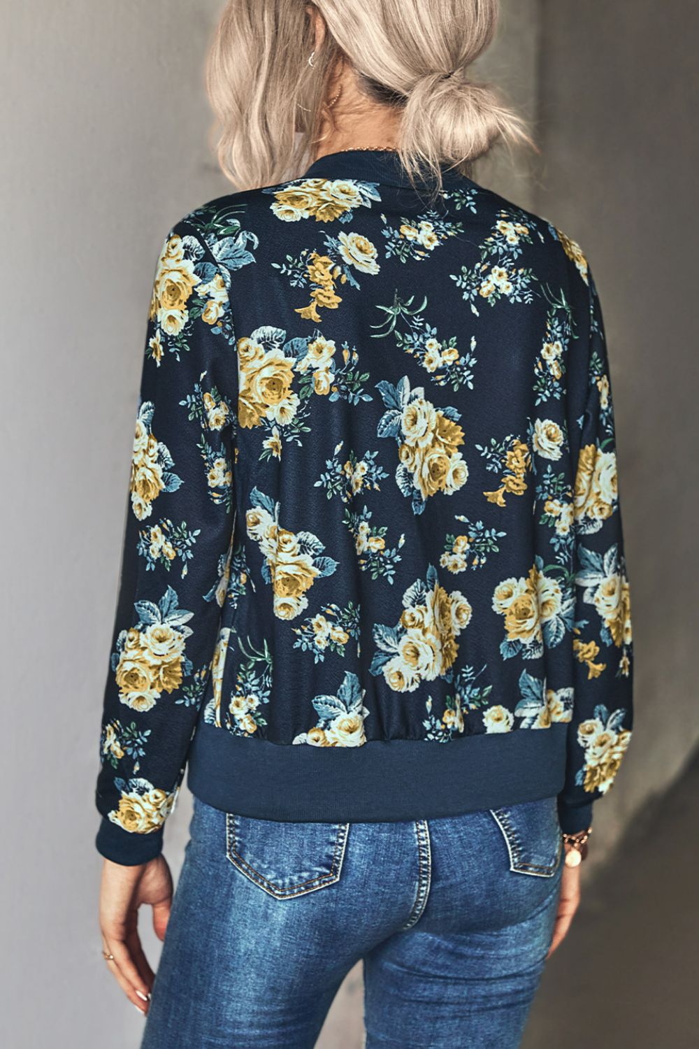Floral Zip Up Ribbed Trim Bomber Jacket  Coats & Jackets- Doll Fits