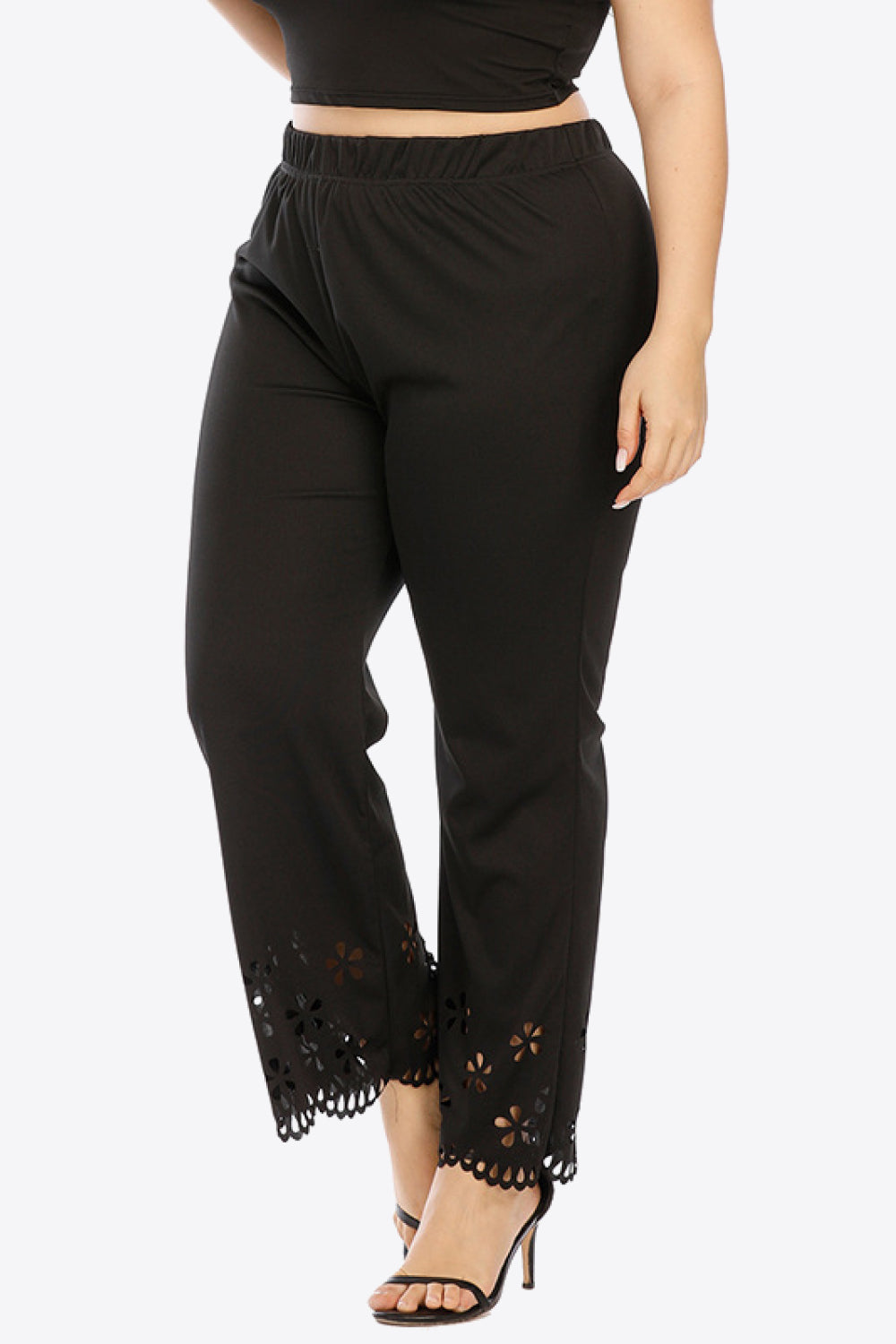 Plus Size Openwork Elastic Waist Pants  Pants- Doll Fits