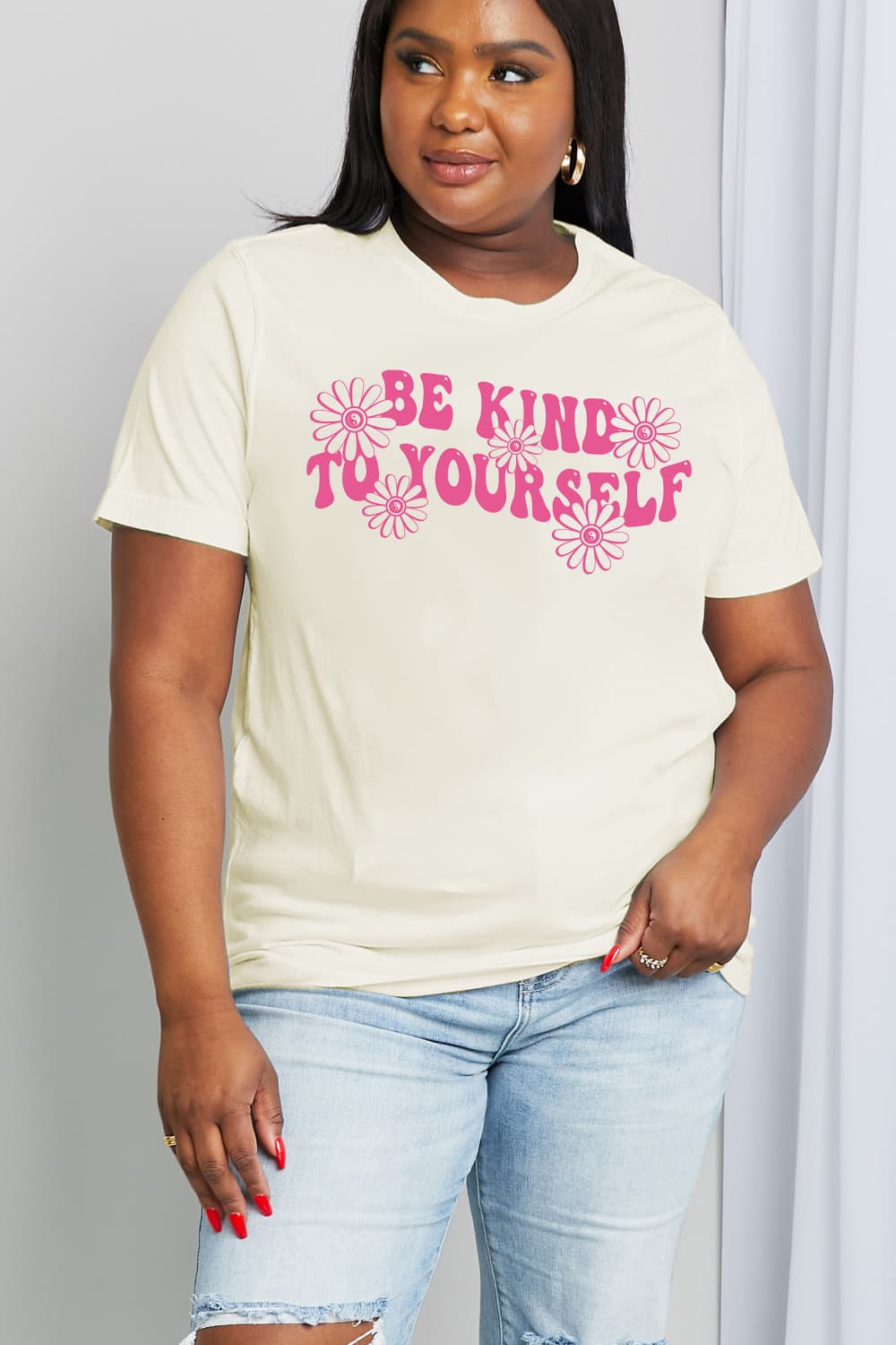 Simply Love Full Size BE KIND TO YOURSELF Flower Graphic Cotton Tee  Shirts & Tops- Doll Fits
