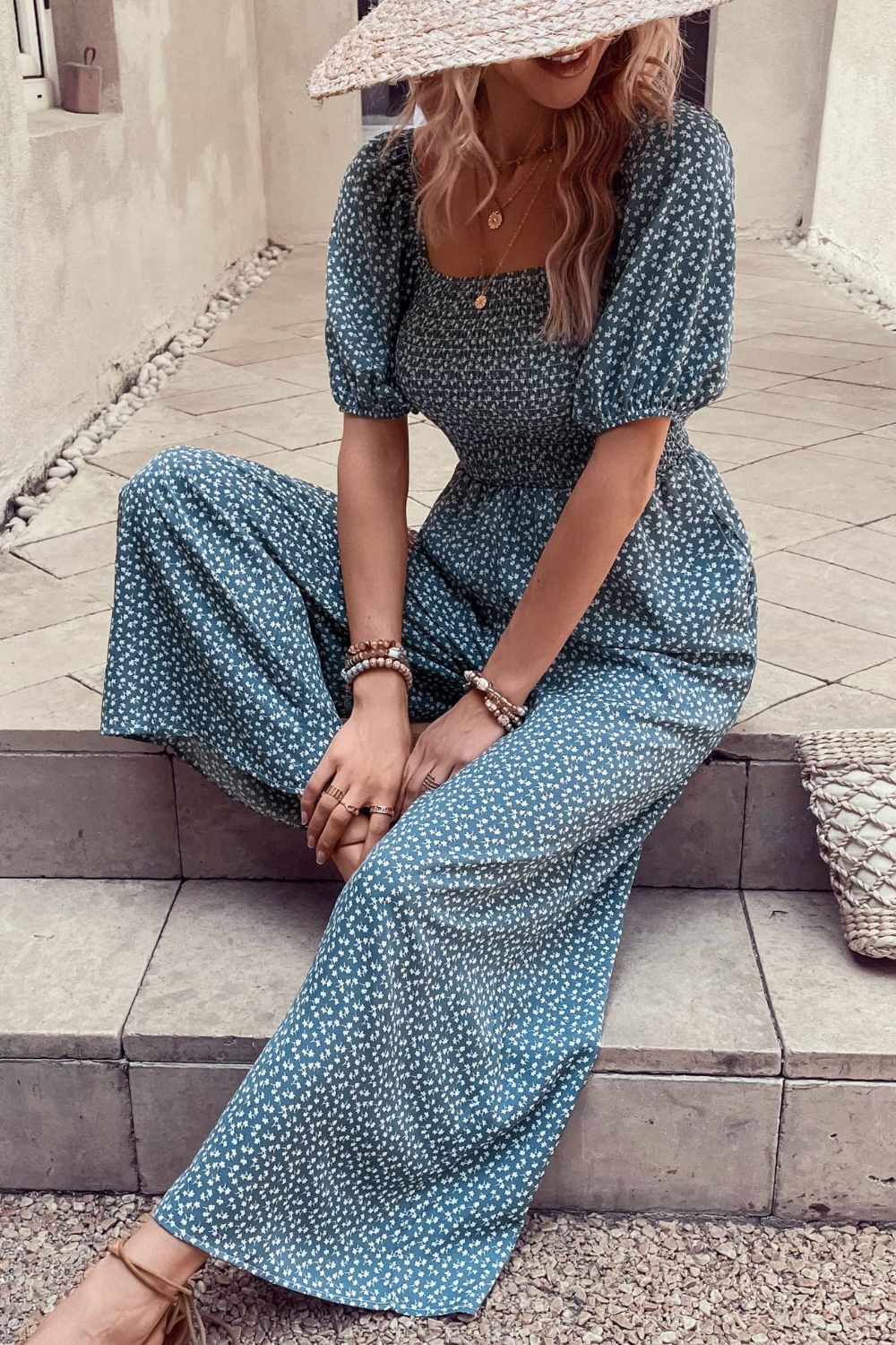 Printed Square Neck Jumpsuit with Pockets  Jumpsuits & Rompers- Doll Fits