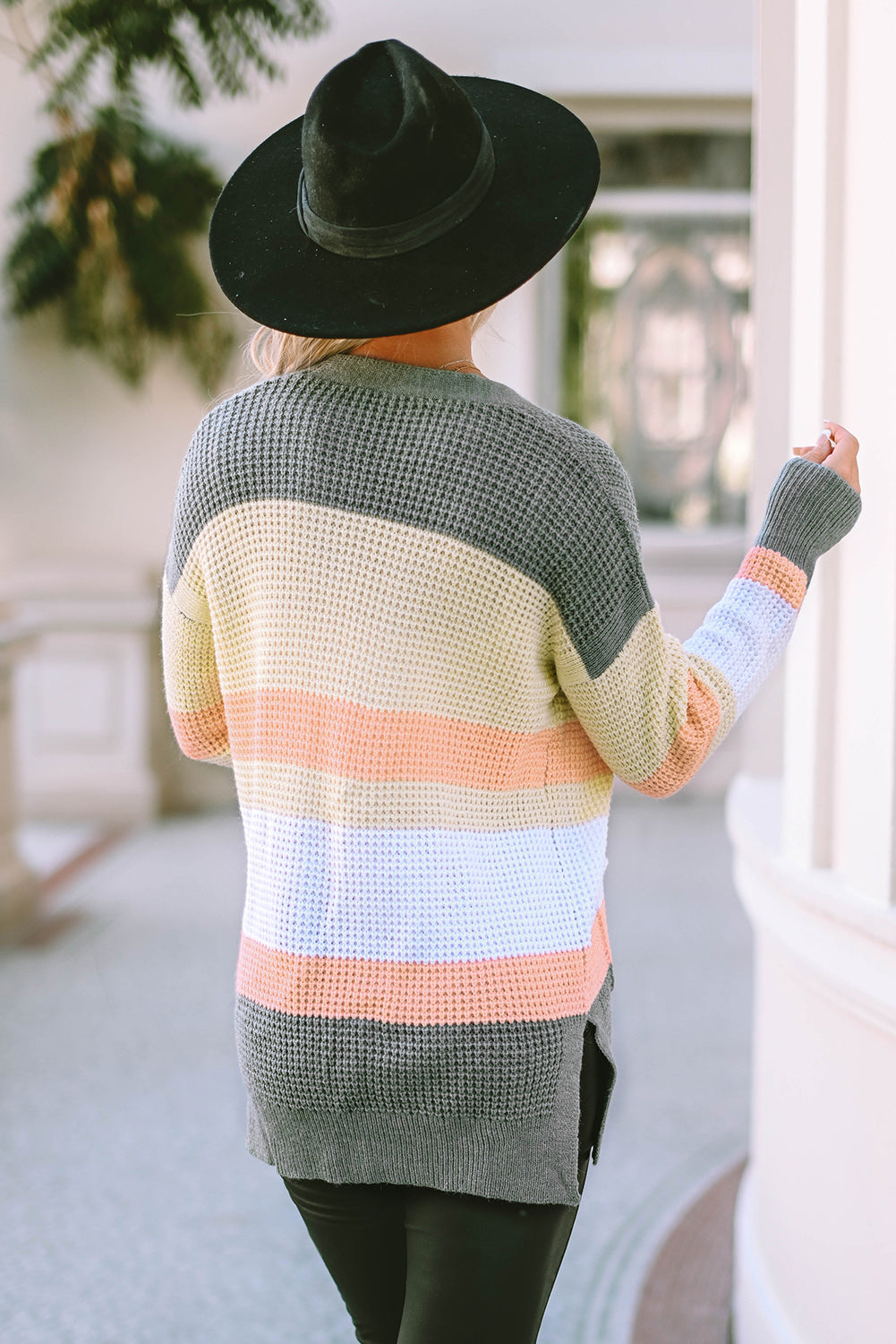 Color Block Open Front Slit Cardigan  - Doll Fits