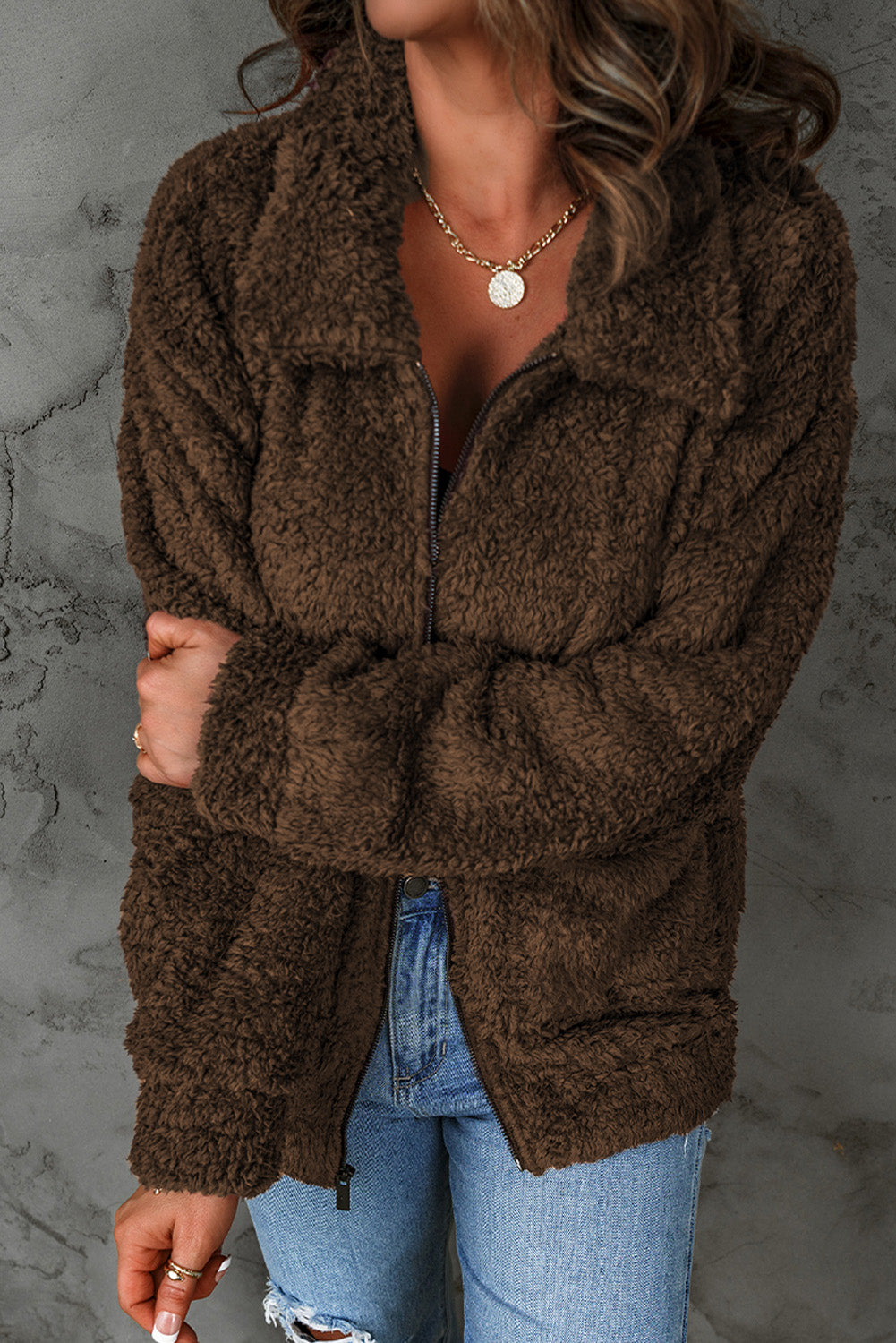 Zip Up Teddy Jacket with Pockets  Coats & Jackets- Doll Fits