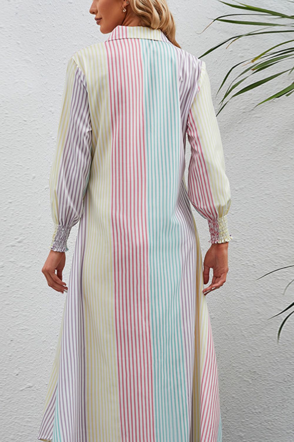 Rainbow Stripe Button-Up Maxi Shirt Dress  Dresses- Doll Fits