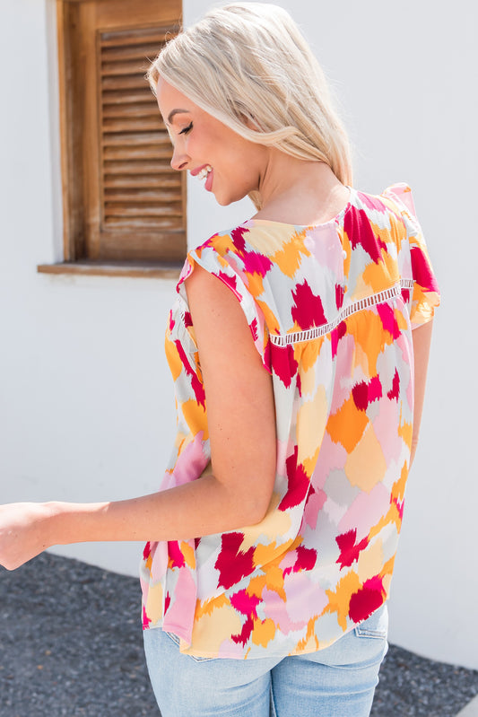 Printed Round Neck Flutter Sleeve Top  Shirts & Tops- Doll Fits