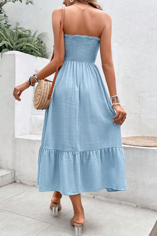 Sweetheart Neck Buttoned Sleeveless Midi Dress  Dresses- Doll Fits