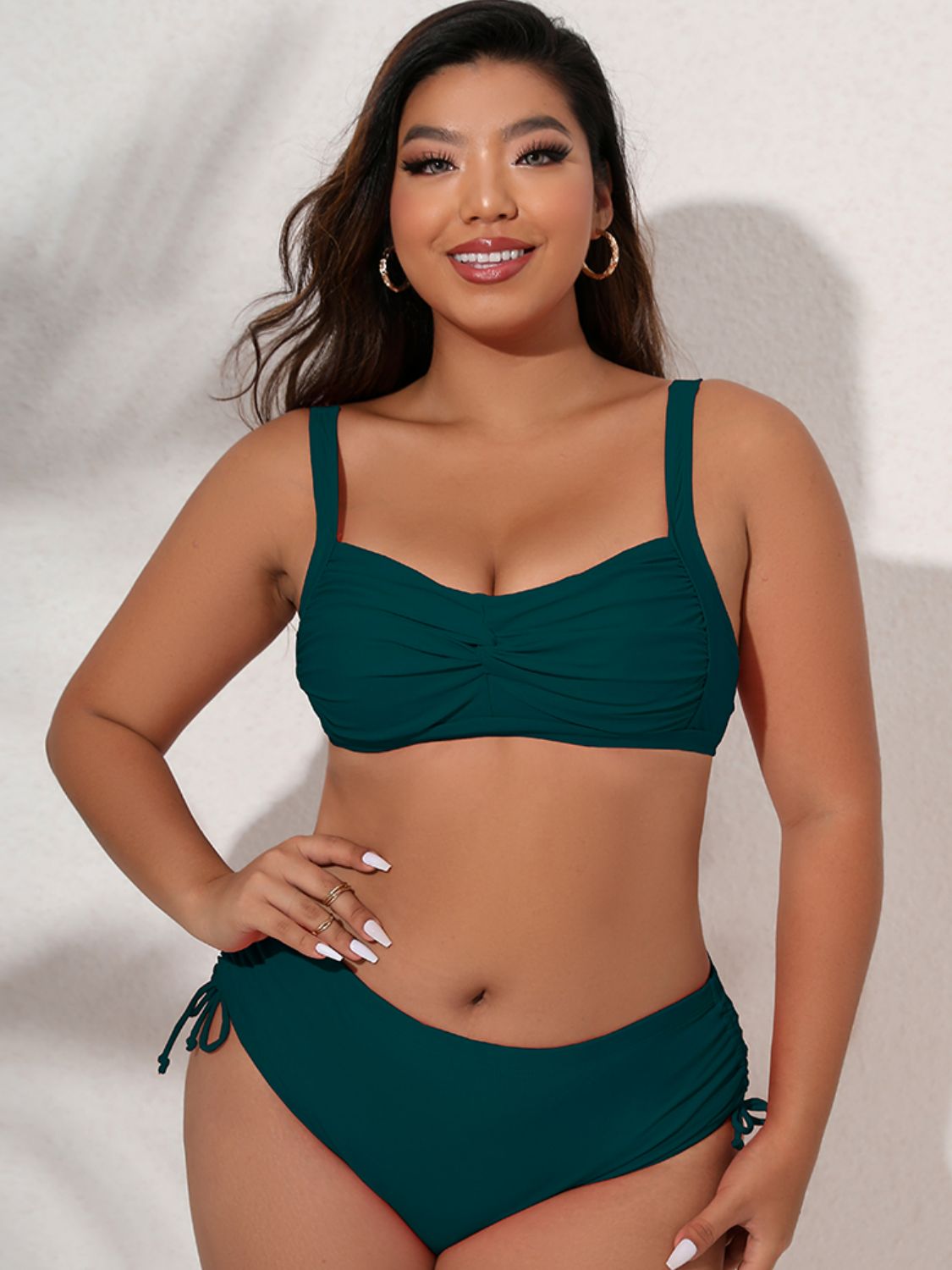 Plus Size Twist Front Tied Bikini Set  Swimwear- Doll Fits