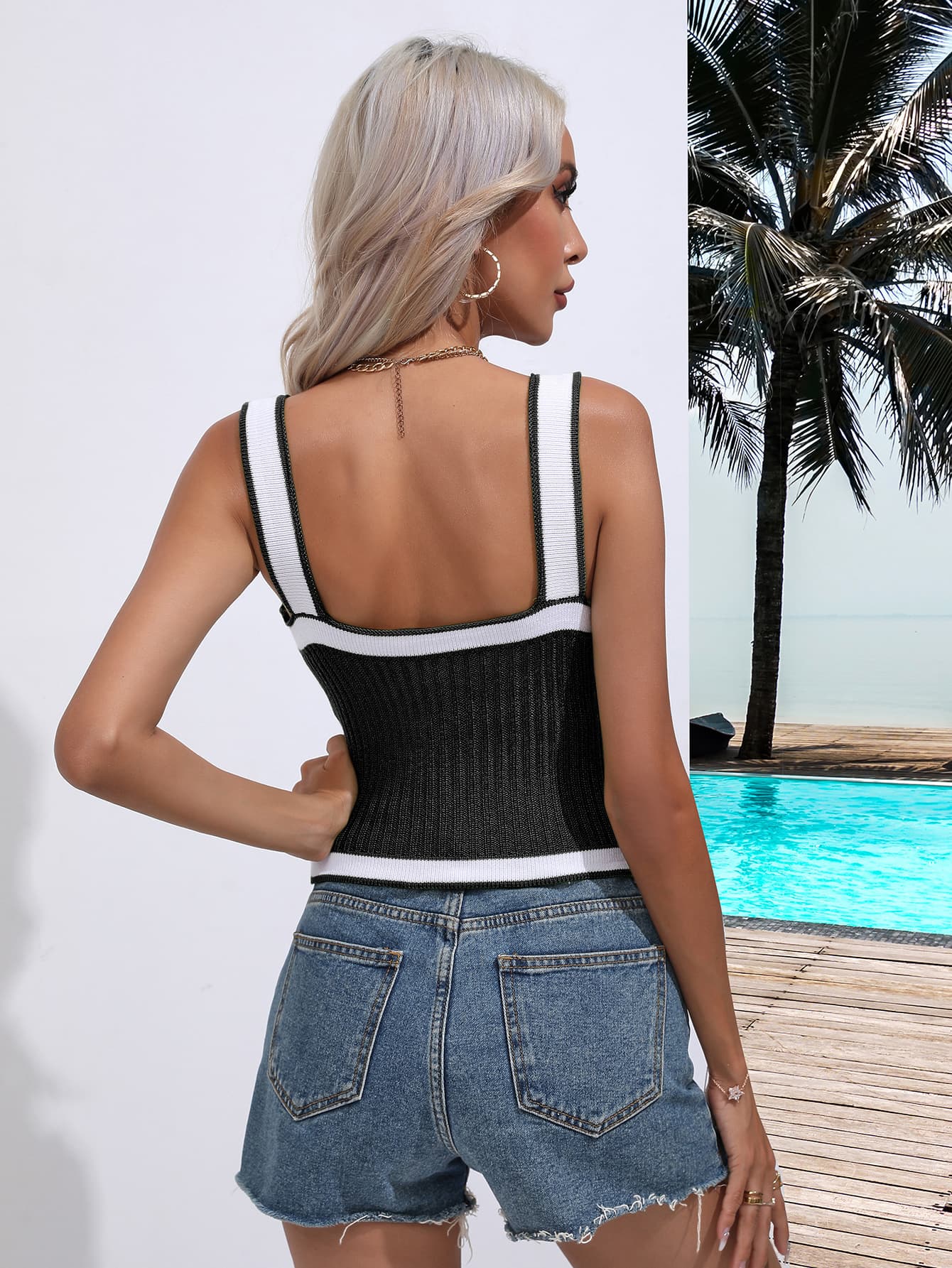 Contrast Crisscross Knit Tank  - Doll Fits