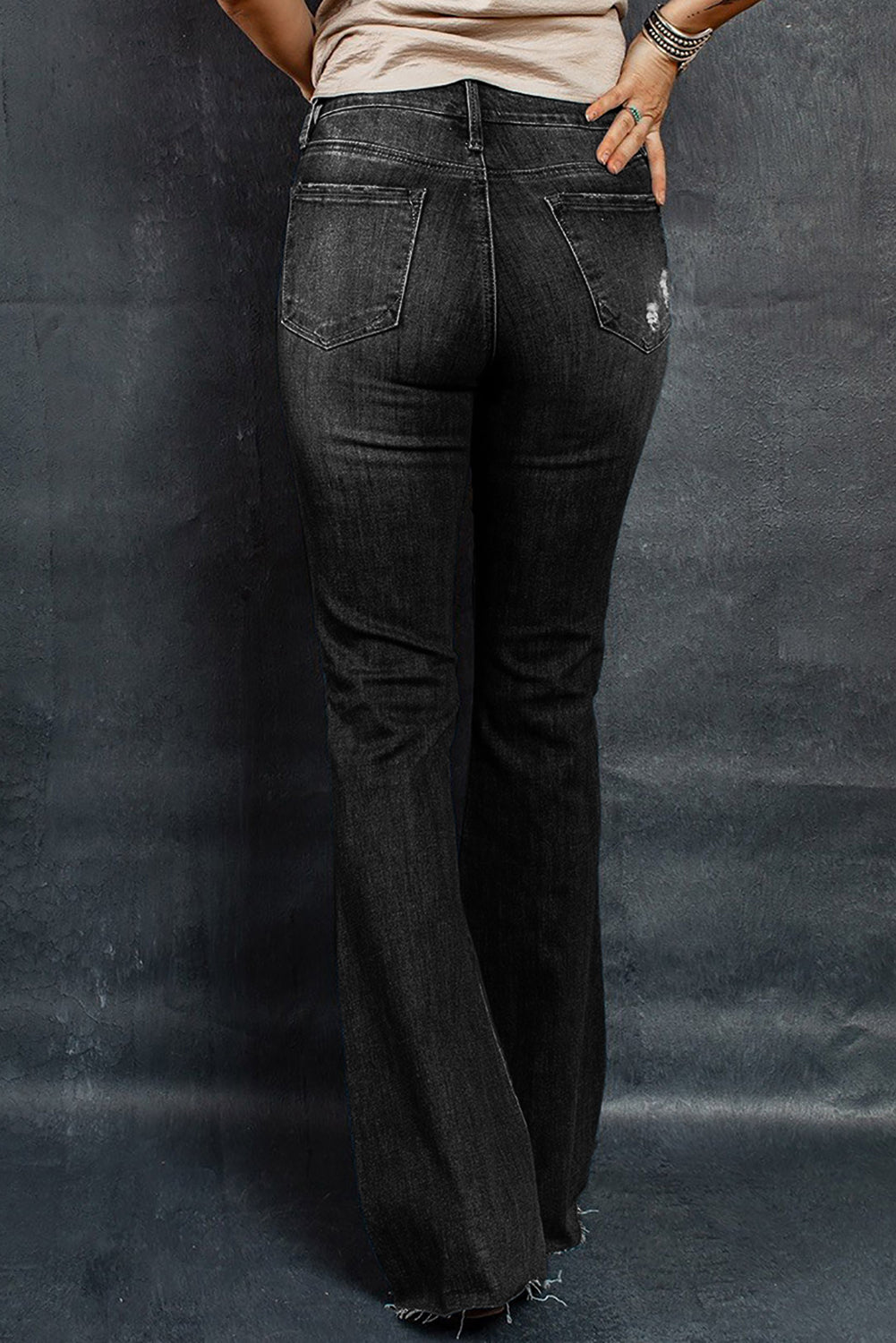 Distressed Raw Hem Flare Jeans  Pants- Doll Fits