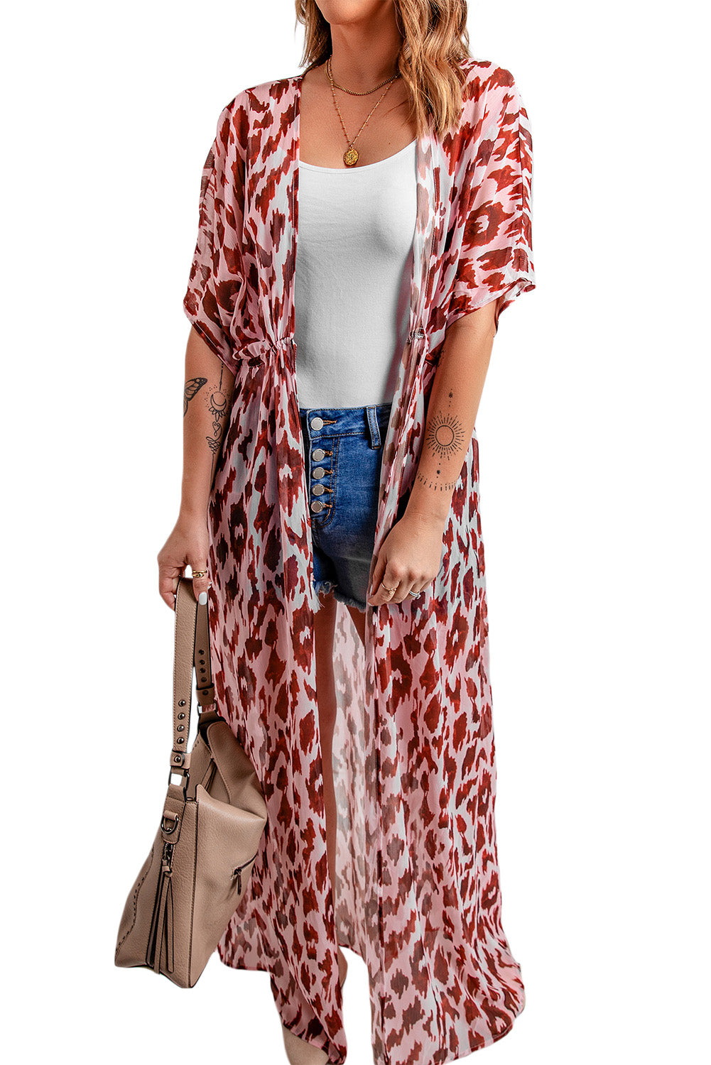 Animal Print Half Sleeve Duster Cardigan  Coats & Jackets- Doll Fits