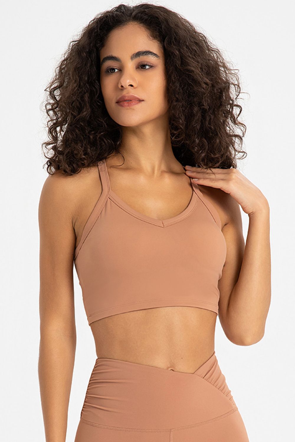 Crisscross Back V-Neck Sports Bra  Activewear- Doll Fits