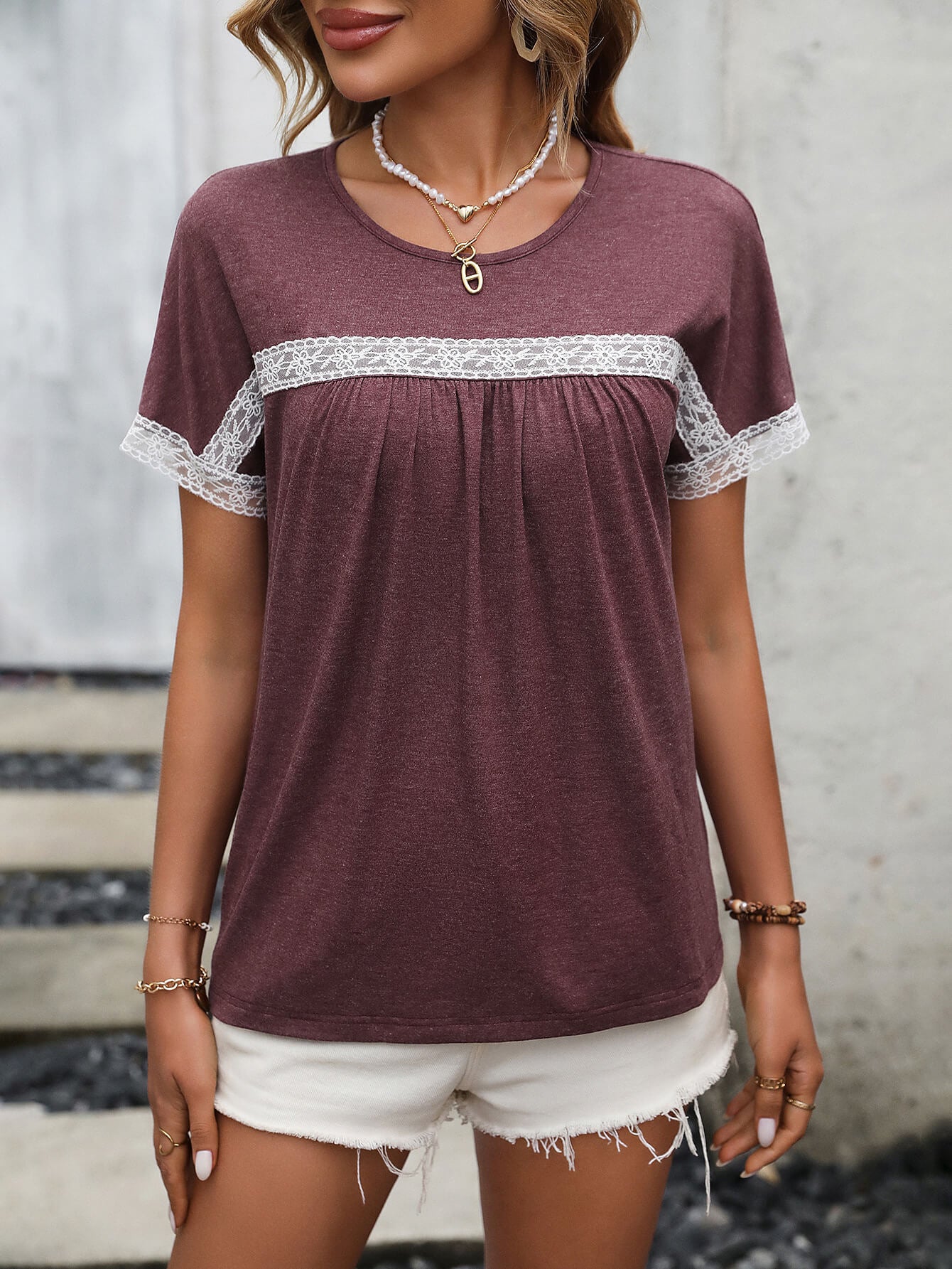 Contrast Round Neck Short Sleeve Tee  - Doll Fits