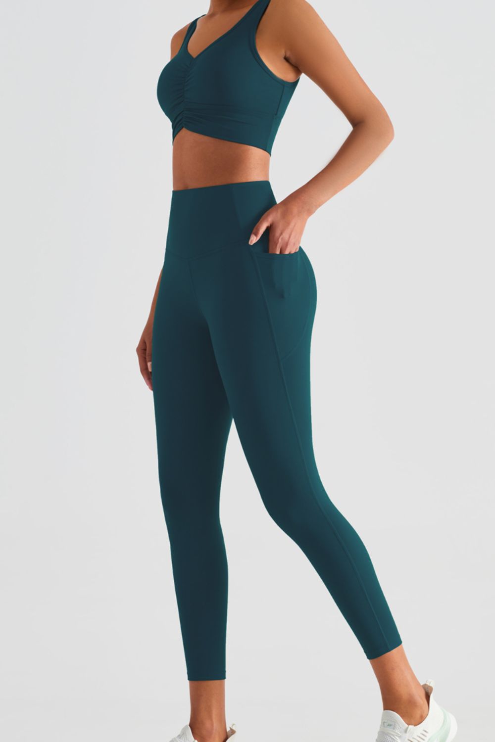 Wide Waistband Sports Leggings with Pockets  - Doll Fits