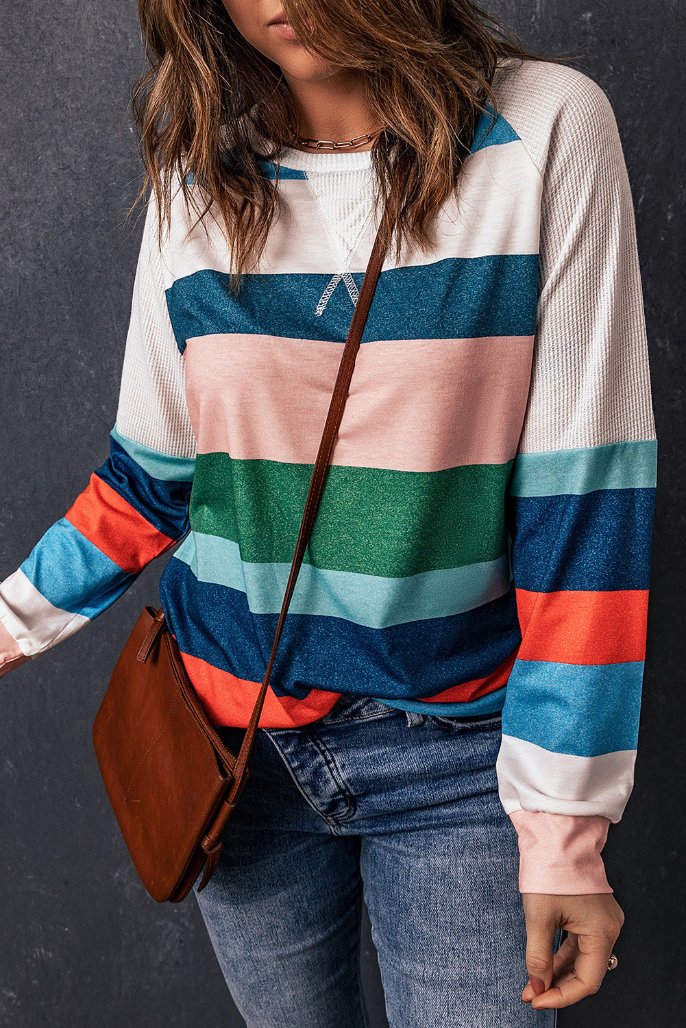 Striped Raglan Sleeve Round Neck Tee  Shirts & Tops- Doll Fits