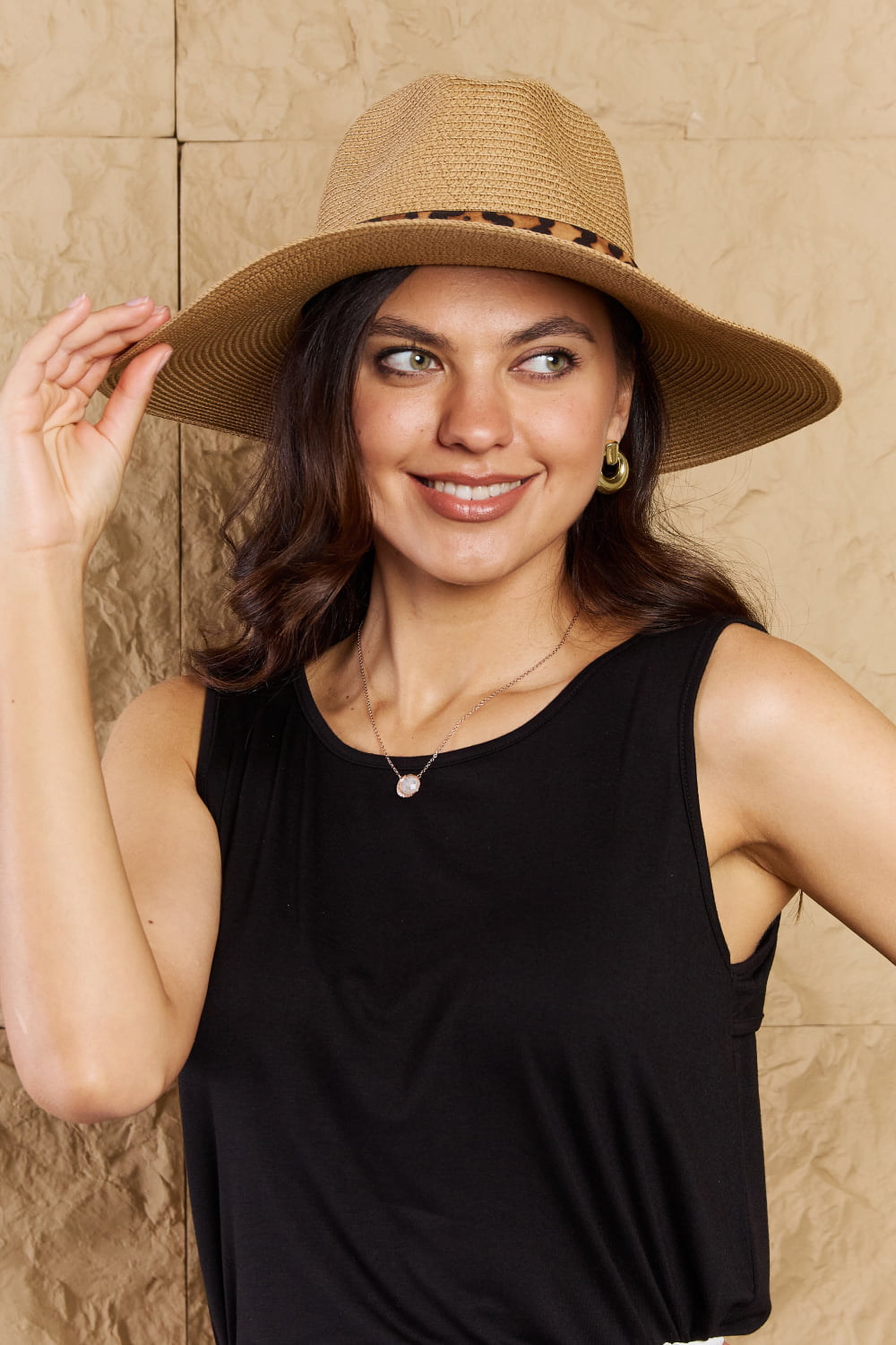Fame Wild One Leopard Ribbon Straw Hat  - Doll Fits