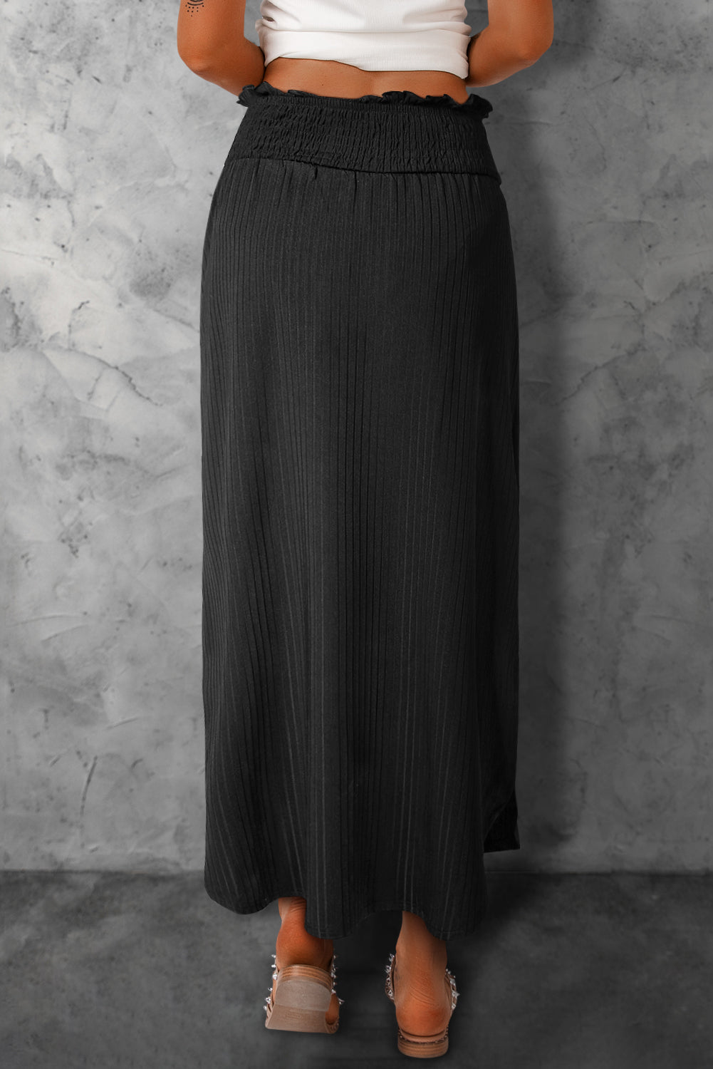 Smocked Waist Slit Maxi Skirt  Skirts- Doll Fits