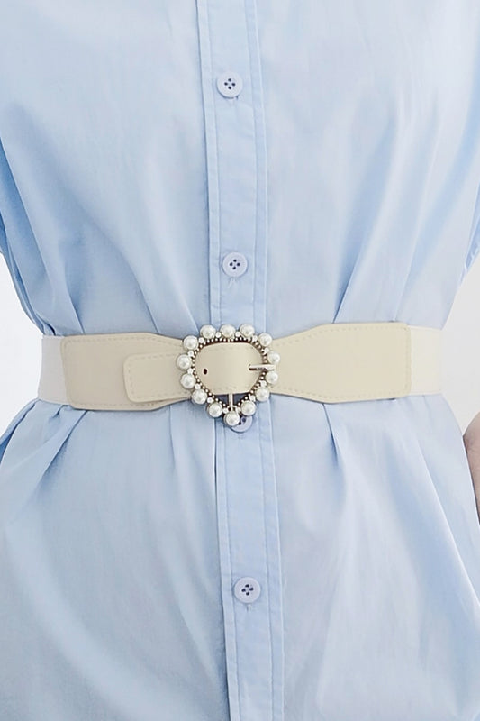 Pearl Heart Buckle Elastic Belt  Belts- Doll Fits