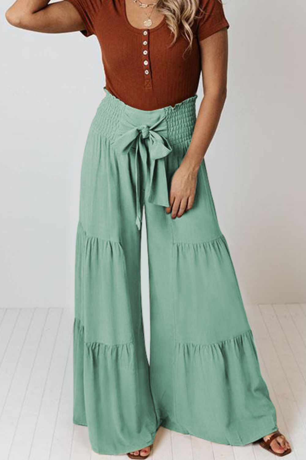 Tie Front Smocked Tiered Culottes  - Doll Fits