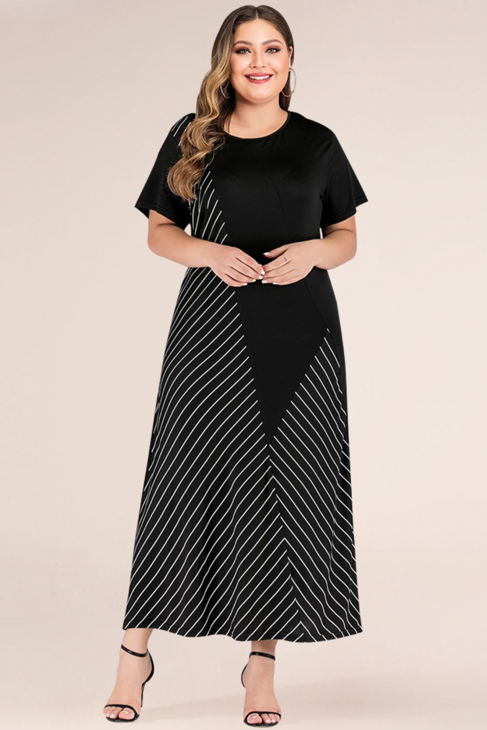 Plus Size Striped Color Block Tee Dress  Dresses- Doll Fits