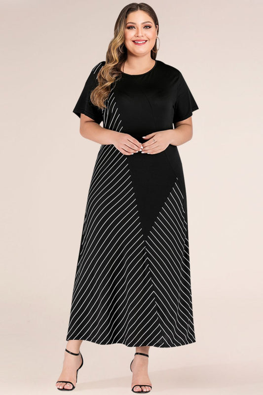 Plus Size Striped Color Block Tee Dress  Dresses- Doll Fits