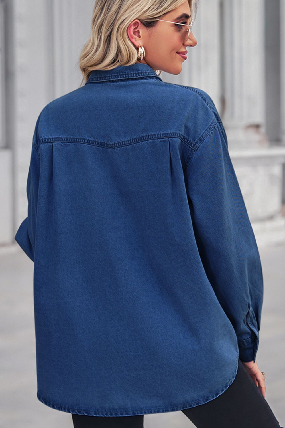 Collared Neck Dropped Shoulder Denim Top  Shirts & Tops- Doll Fits