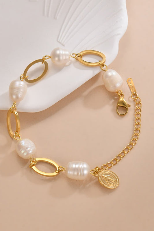 14K Gold-plated Lobster Closure Freshwater Pearl Bracelet  Bracelets- Doll Fits