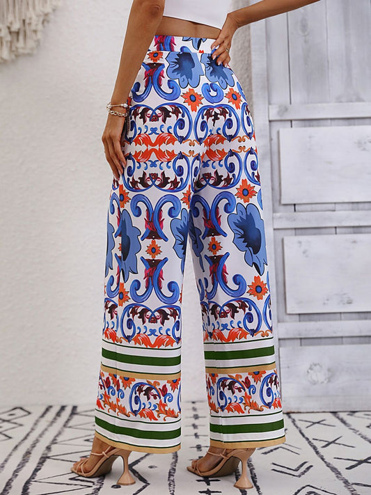 Printed High-Rise Wide Leg Pants  Pants- Doll Fits