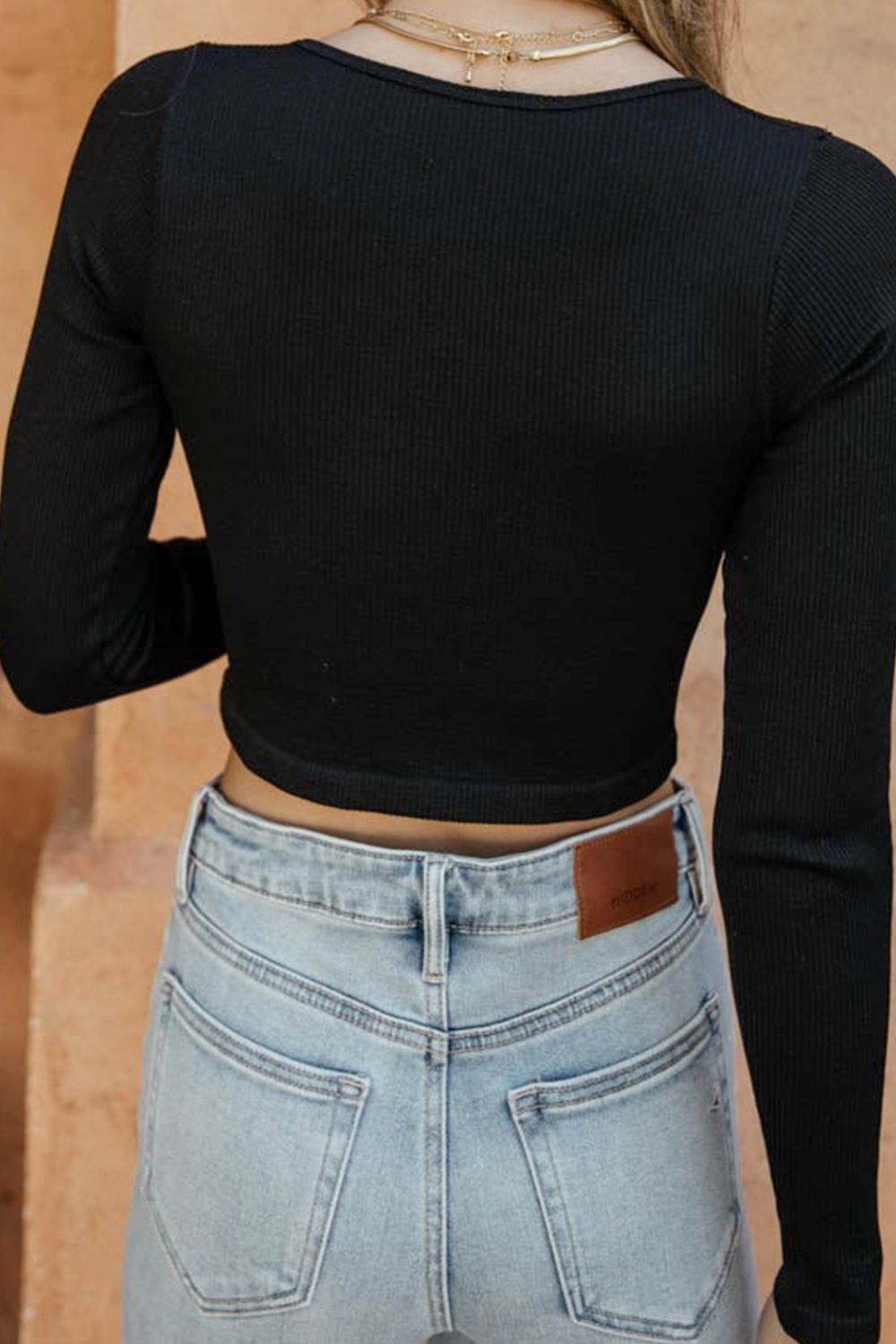 Notched Neck Long Sleeve Cropped Top  Shirts & Tops- Doll Fits