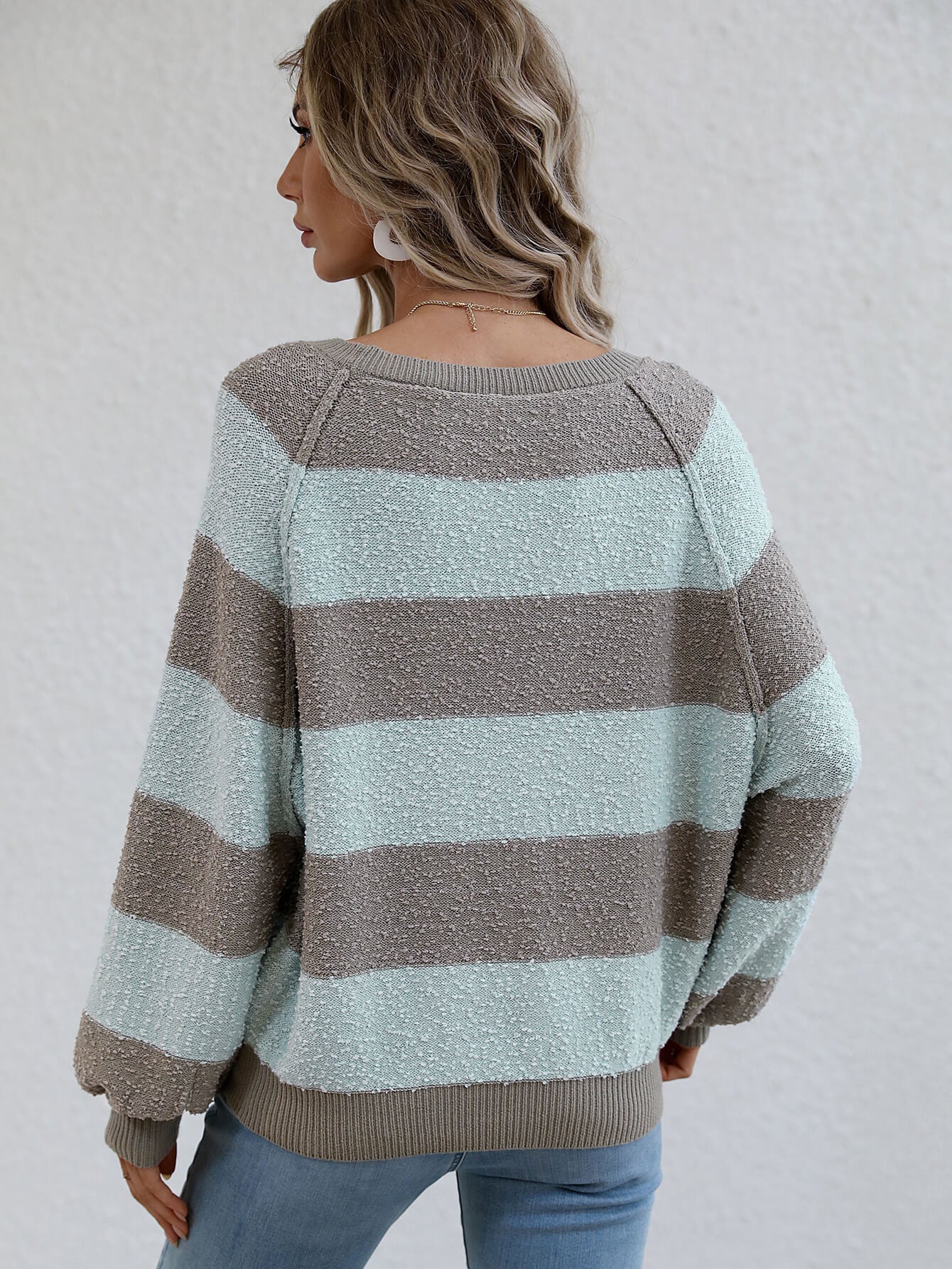Striped Raglan Sleeve Ribbed Trim Knit Top  Shirts & Tops- Doll Fits